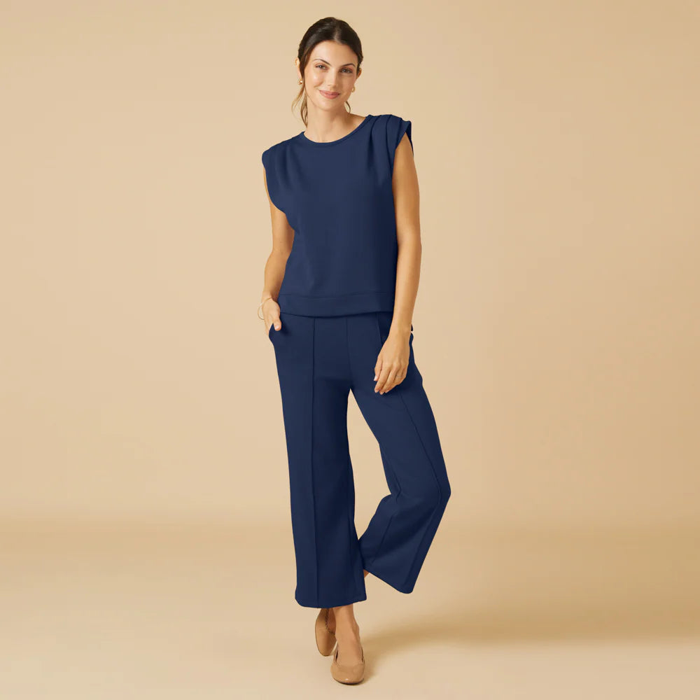 DreamTech Pleated Shoulder Tank with Cropped Pant by Softies in Midnight