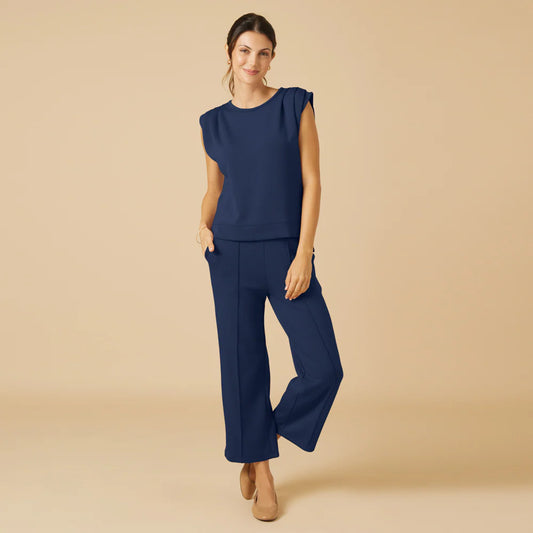 DreamTech Pleated Shoulder Tank with Cropped Pant by Softies in Midnight