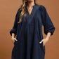 Corduroy Puff Sleeve Shift Dress with Pockets by Umgee in Navy
