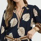 Mix Leaf Print Belted Midi Dress by Umgee in Navy Mix