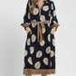 Mix Leaf Print Belted Midi Dress by Umgee in Navy Mix