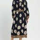 Mix Leaf Print Belted Midi Dress by Umgee in Navy Mix