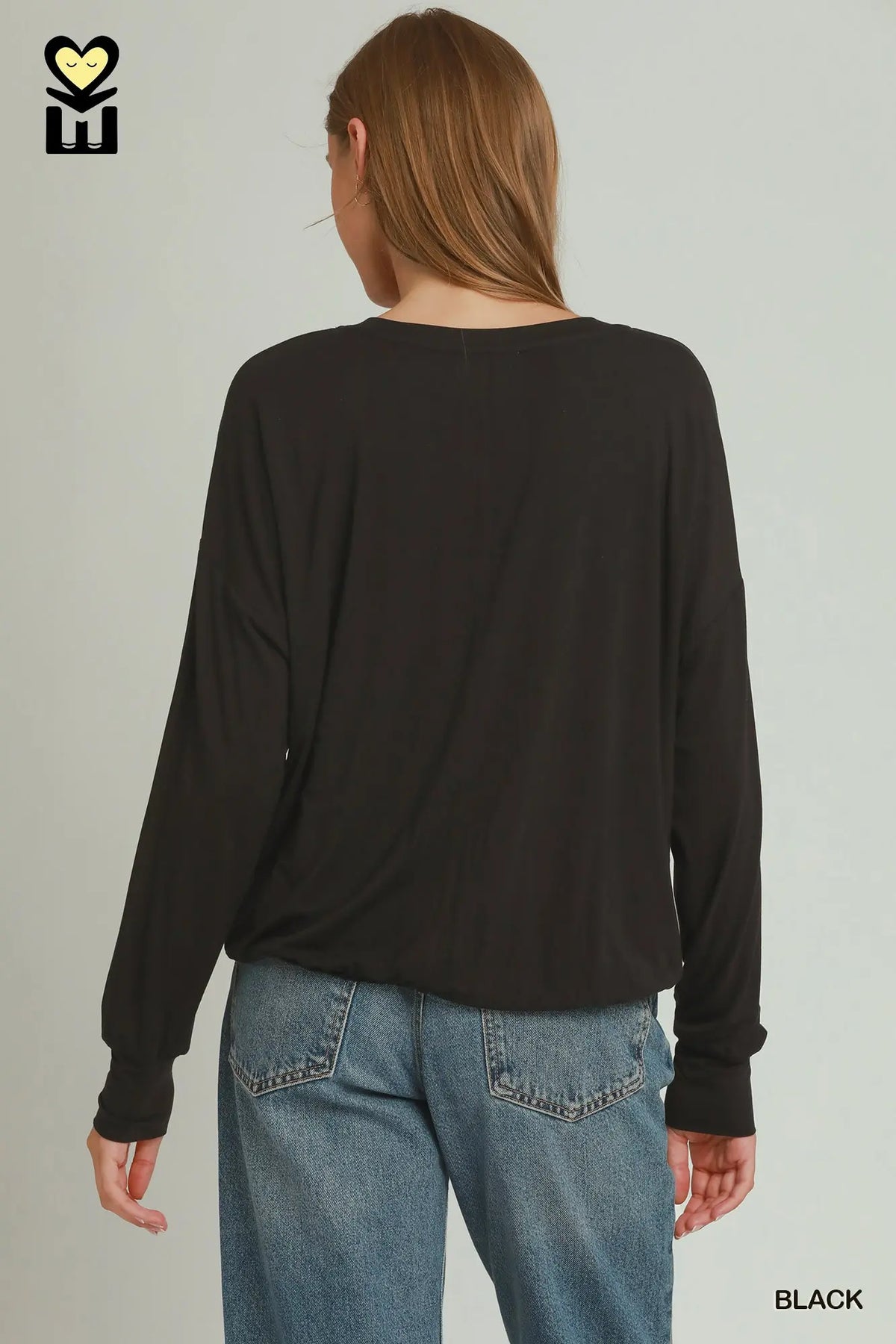 Double Lined Bubble Hem Long Sleeve Top by Umgee in Black