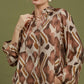 Abstract Ikat Print Tie-Neck Blouse by Umgee in Chocolate