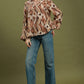 Abstract Ikat Print Tie-Neck Blouse by Umgee in Chocolate