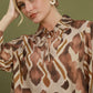 Abstract Ikat Print Tie-Neck Blouse by Umgee in Chocolate
