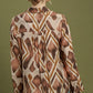 Abstract Ikat Print Tie-Neck Blouse by Umgee in Chocolate