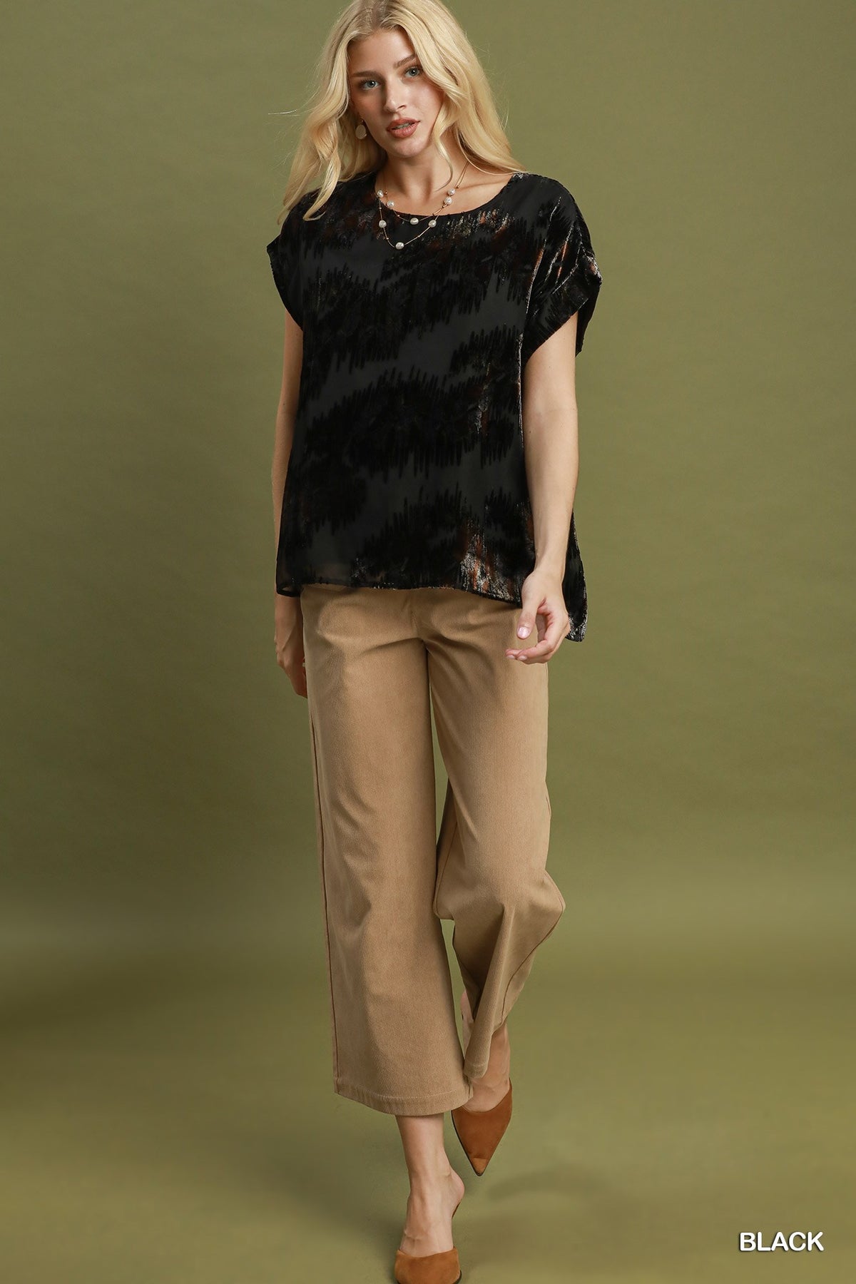 Abstract Velvet Burnout Short Sleeve Top by Umgee in Black