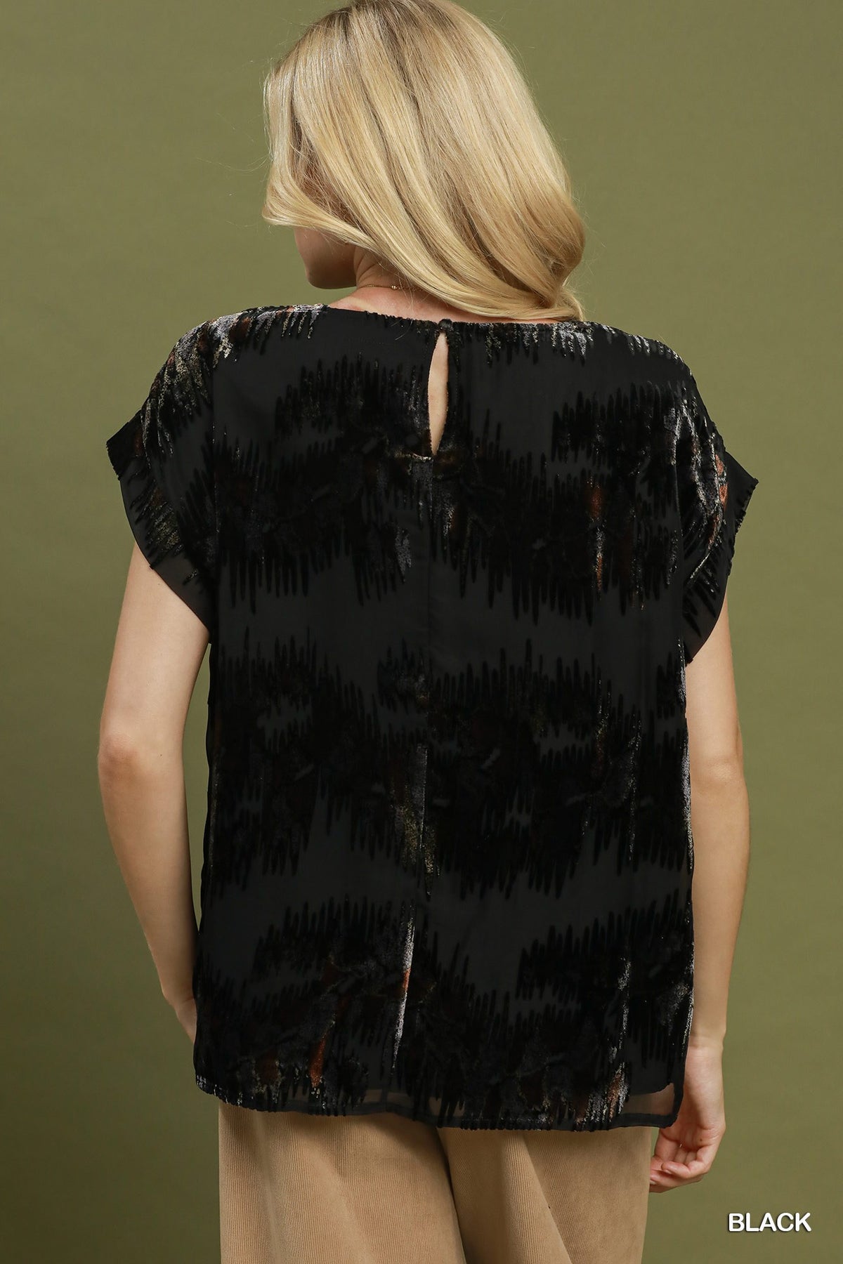 Abstract Velvet Burnout Short Sleeve Top by Umgee in Black