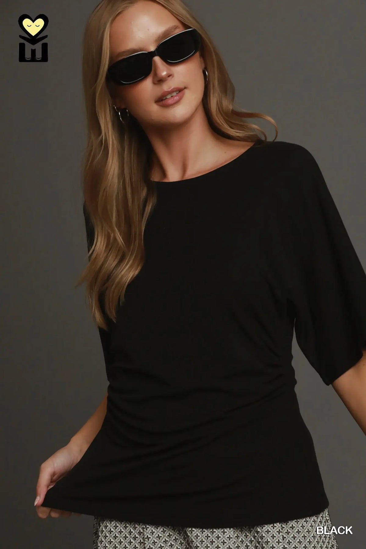 Half Sleeve Top with Ruching Detail by Umgee in Black