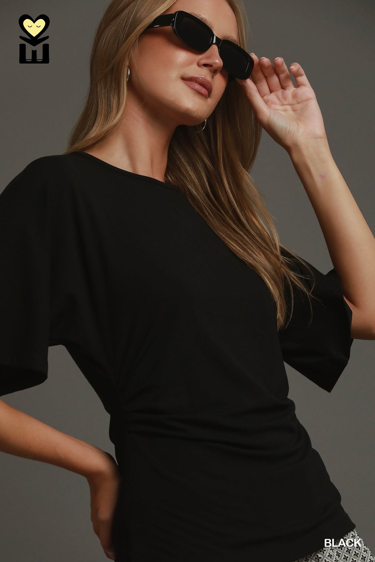 Half Sleeve Top with Ruching Detail by Umgee in Black