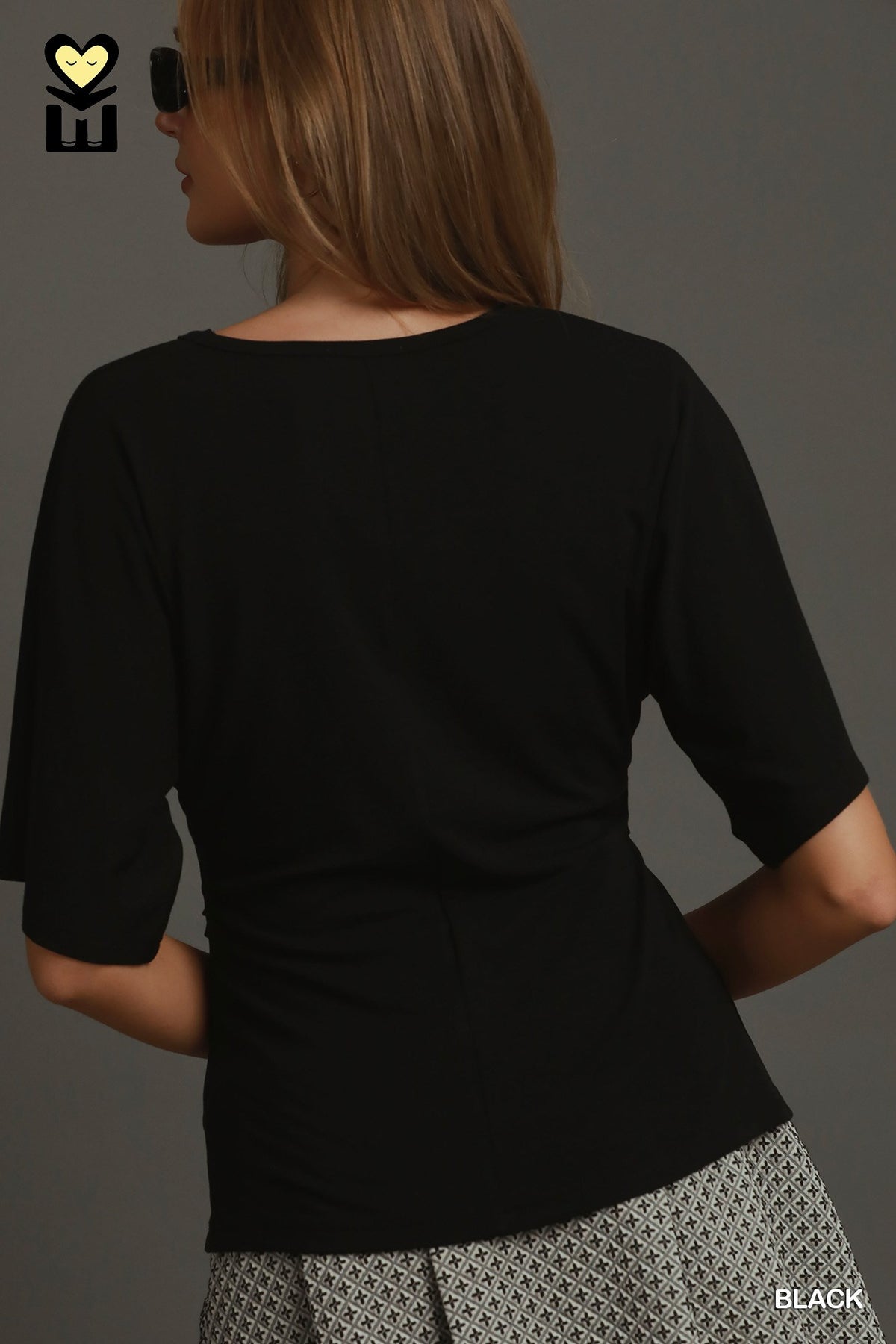 Half Sleeve Top with Ruching Detail by Umgee in Black