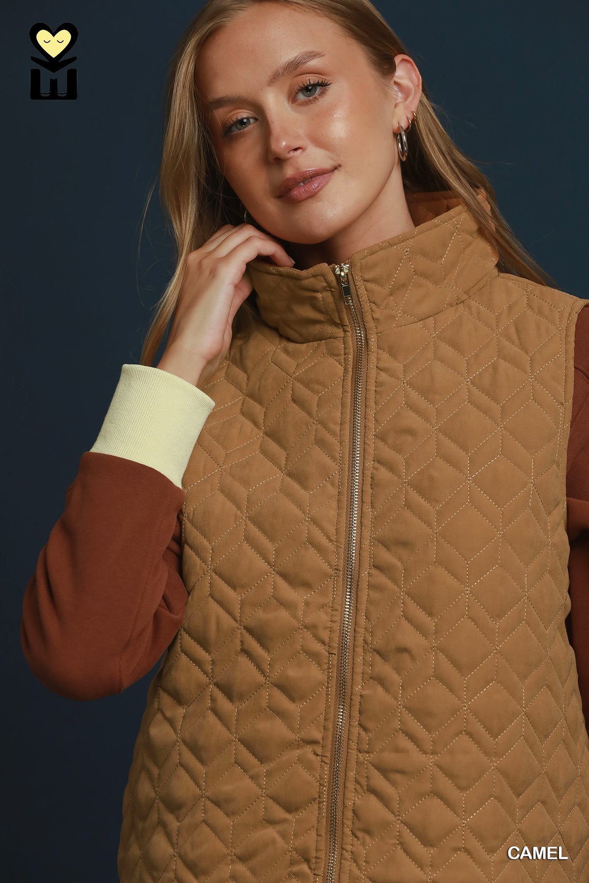 Wanderlight Quilted Zip-Up Vest by Umgee in Camel