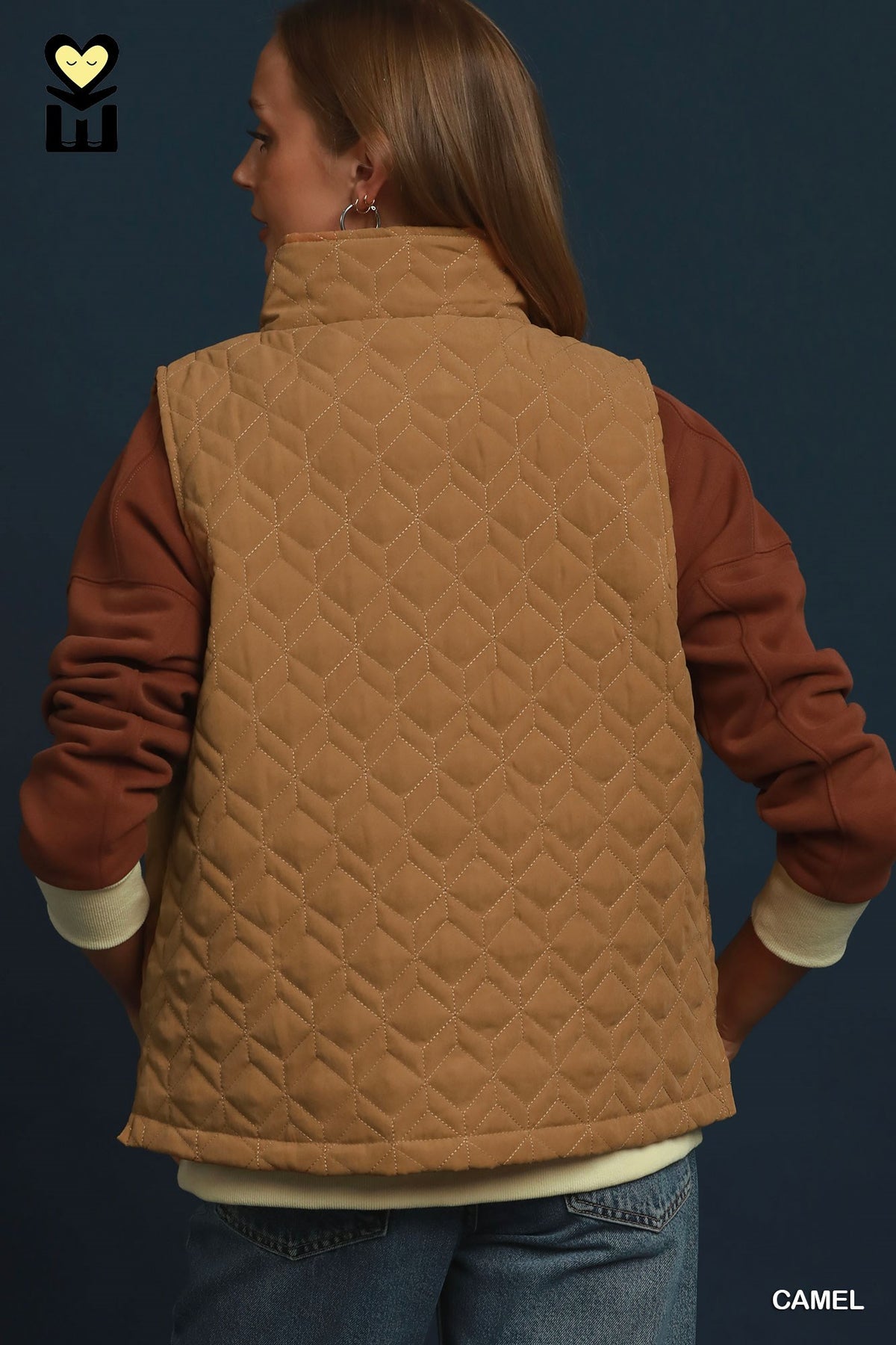 Wanderlight Quilted Zip-Up Vest by Umgee in Camel