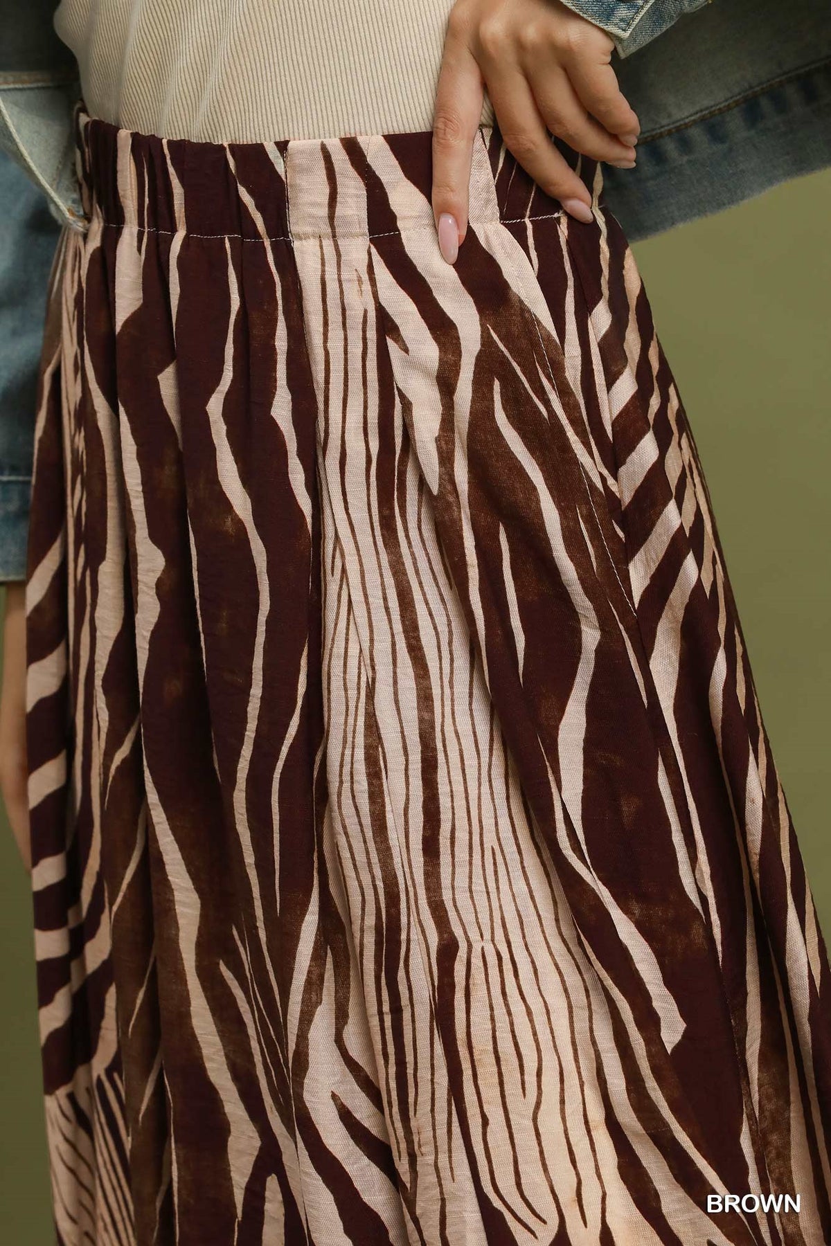 Zebra Print Wide Leg Maxi Skirt by Umgee in Brown