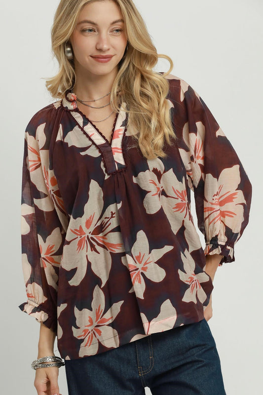 Floral Print Top by Umgee in Plum