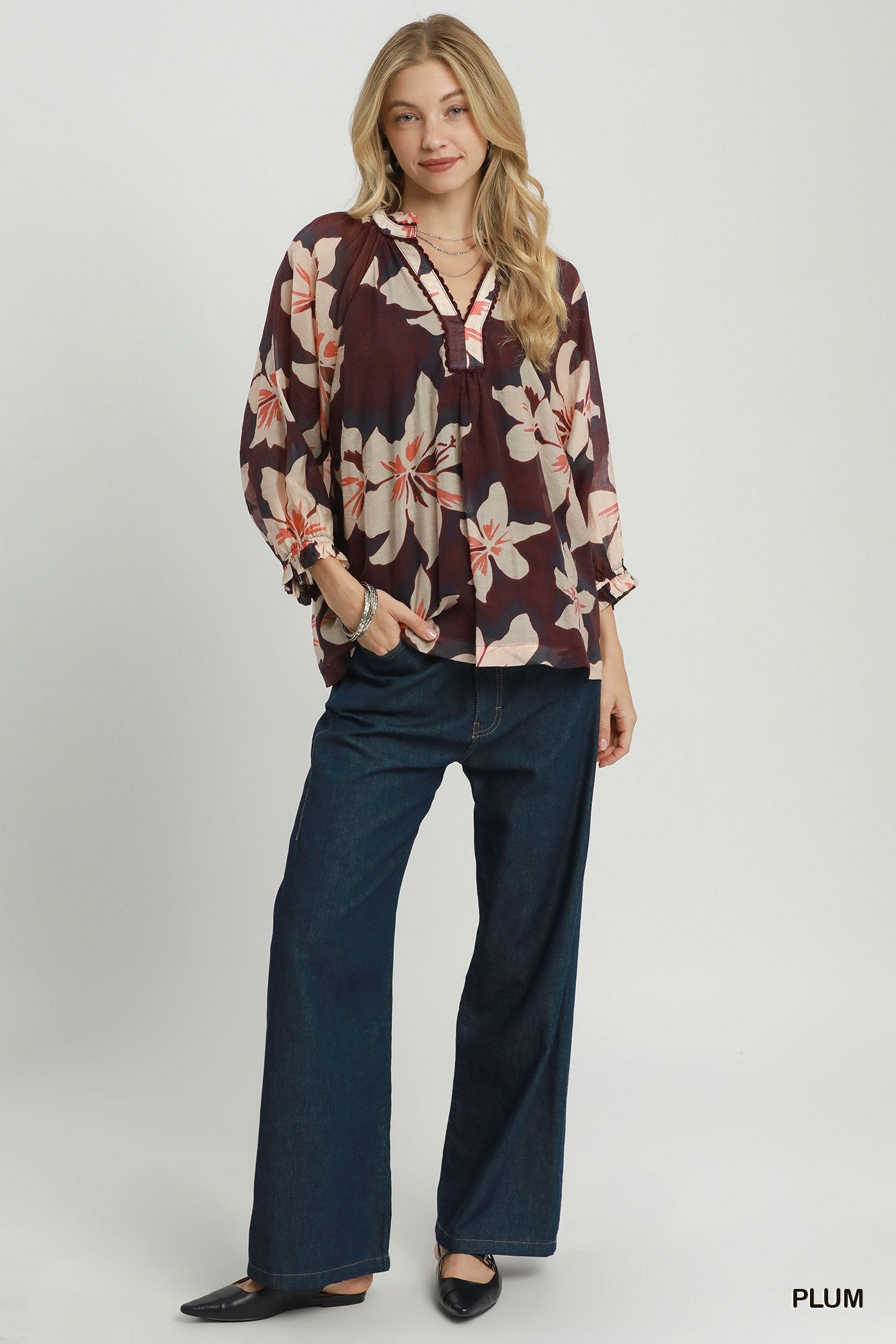 Floral Print Top by Umgee in Plum