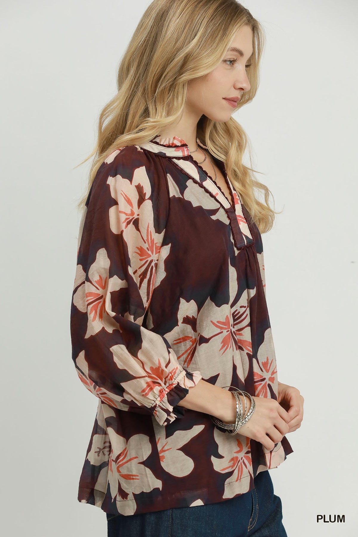 Floral Print Top by Umgee in Plum