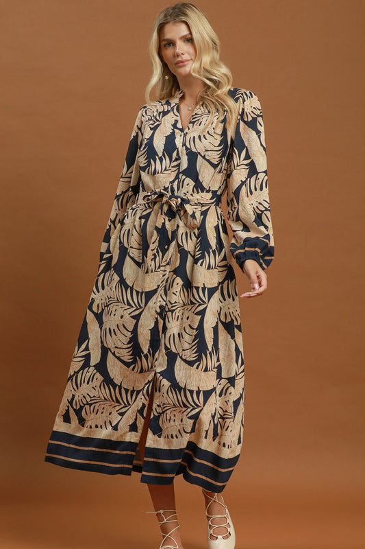 Leafy Border Print Midi Dress by Umgee in Navy