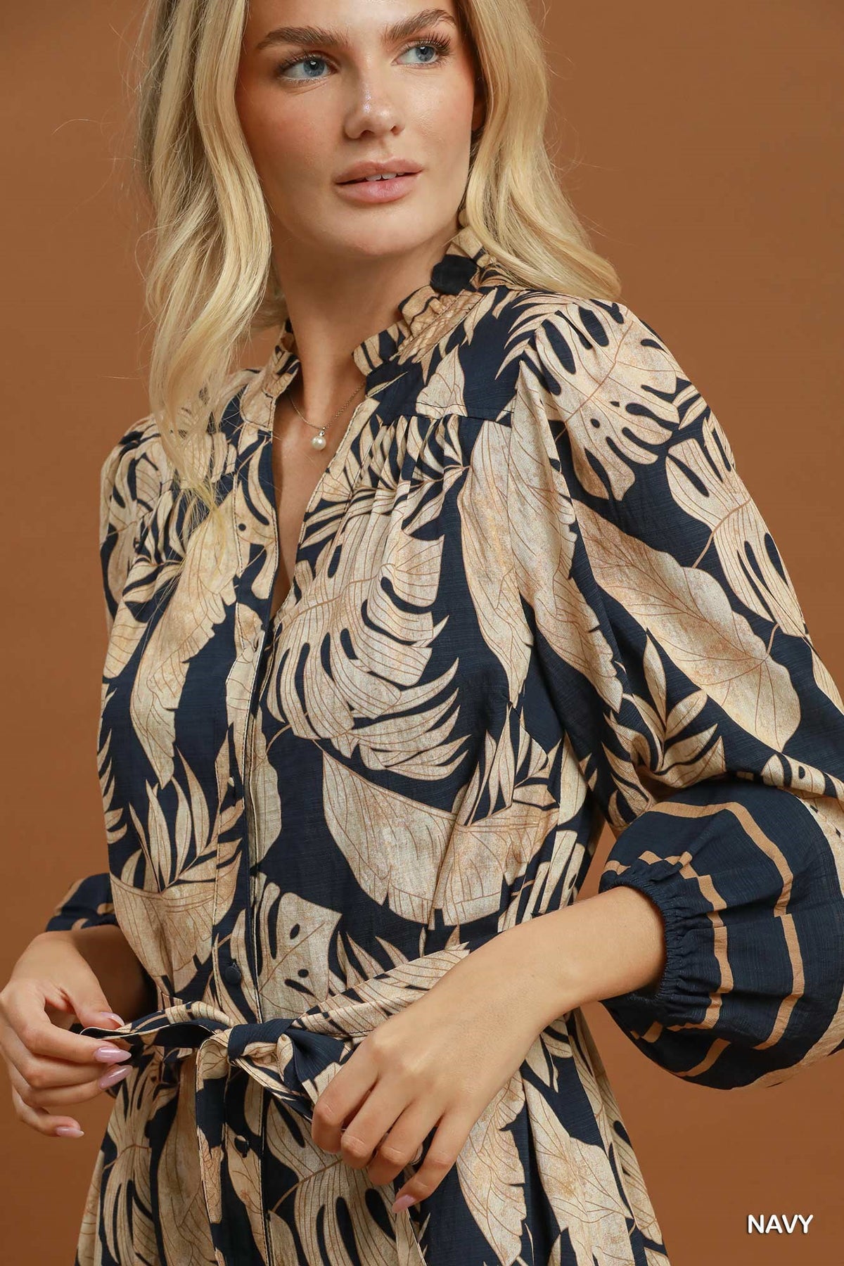 Leafy Border Print Midi Dress by Umgee in Navy