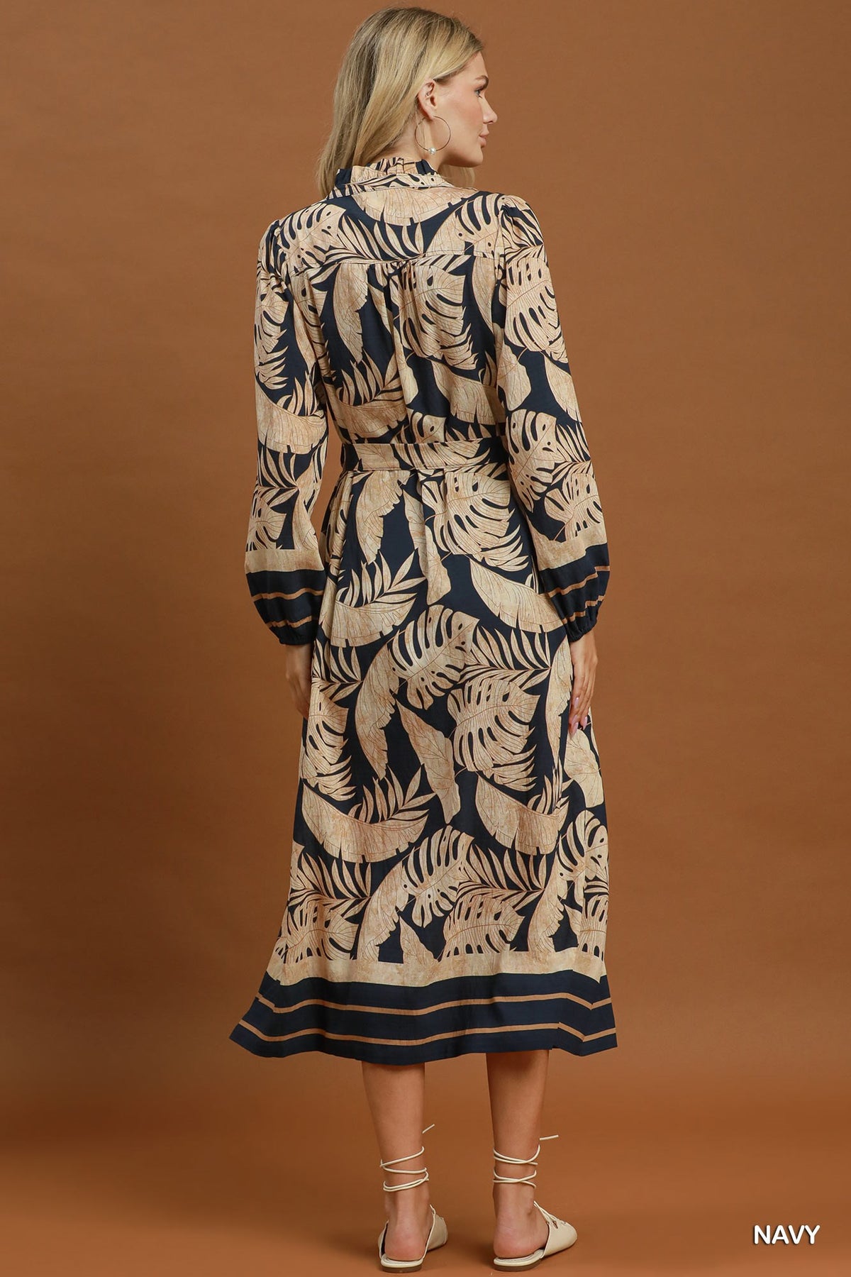 Leafy Border Print Midi Dress by Umgee in Navy