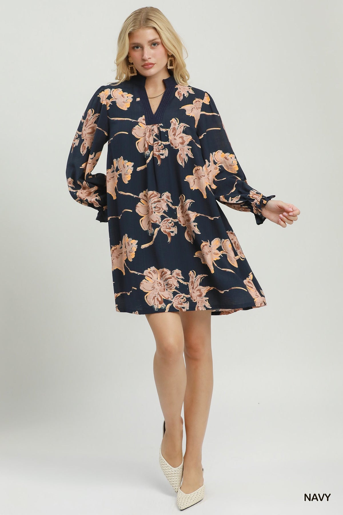 Floral Print Mini Dress by Umgee in Navy