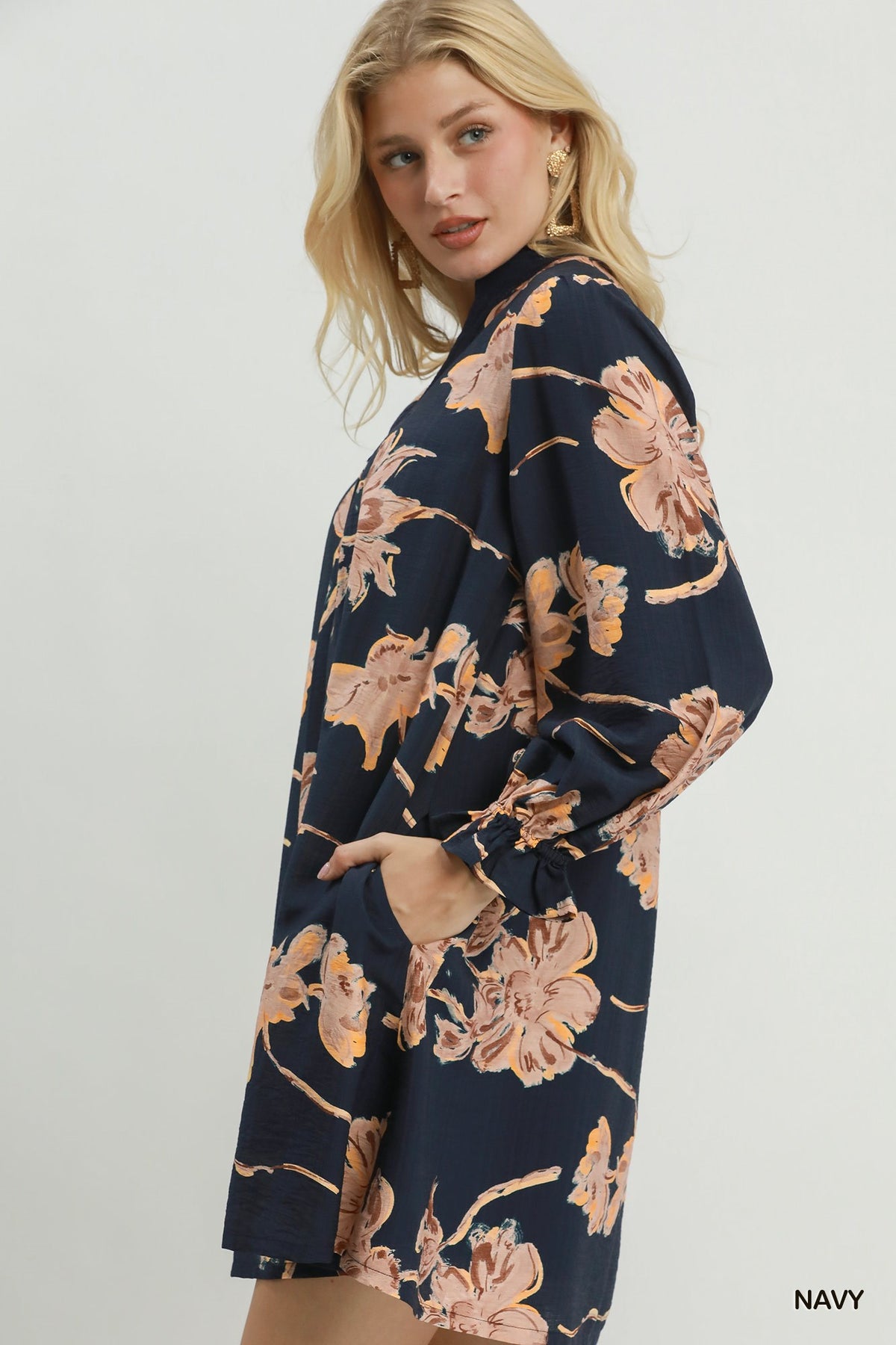 Floral Print Mini Dress by Umgee in Navy