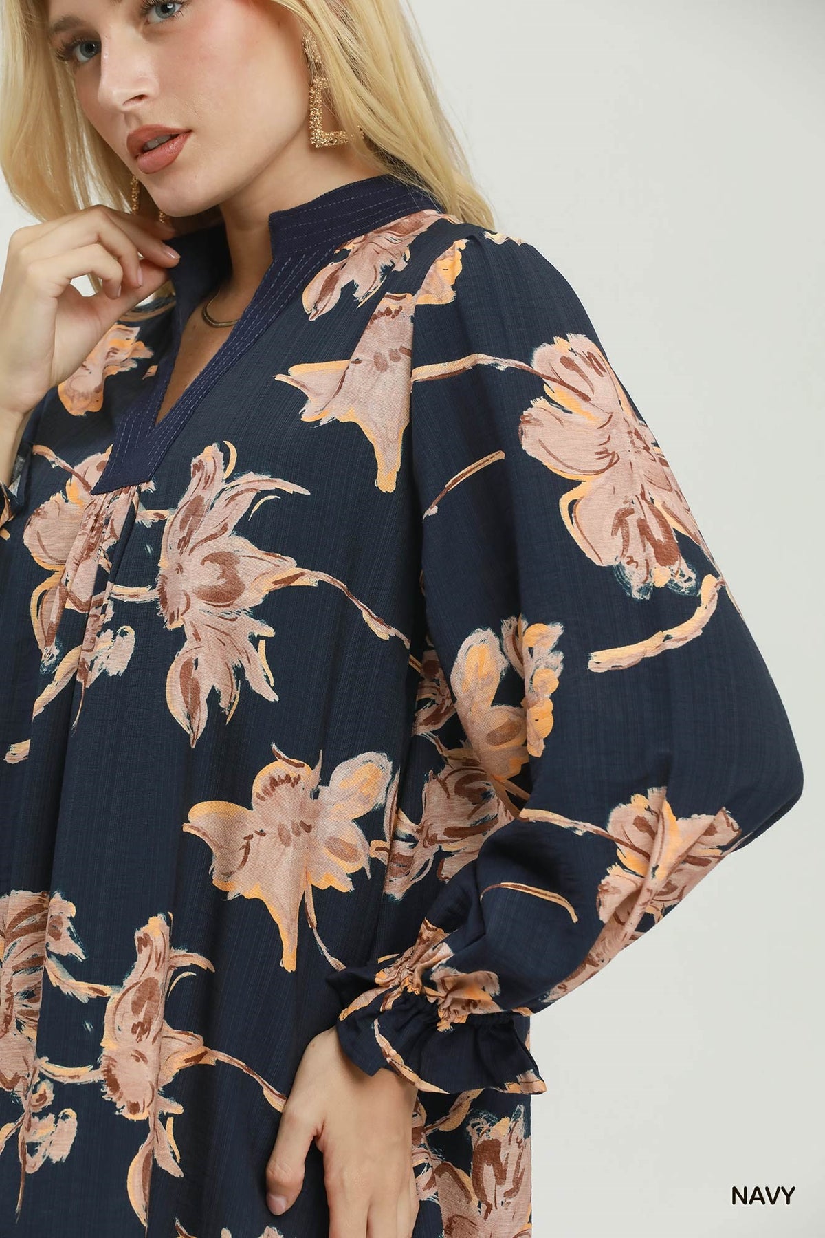 Floral Print Mini Dress by Umgee in Navy