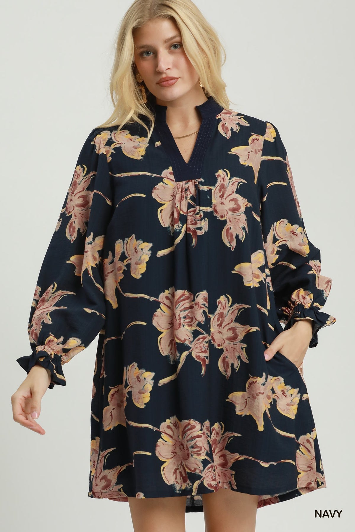 Floral Print Mini Dress by Umgee in Navy