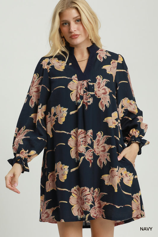 Floral Print Mini Dress by Umgee in Navy