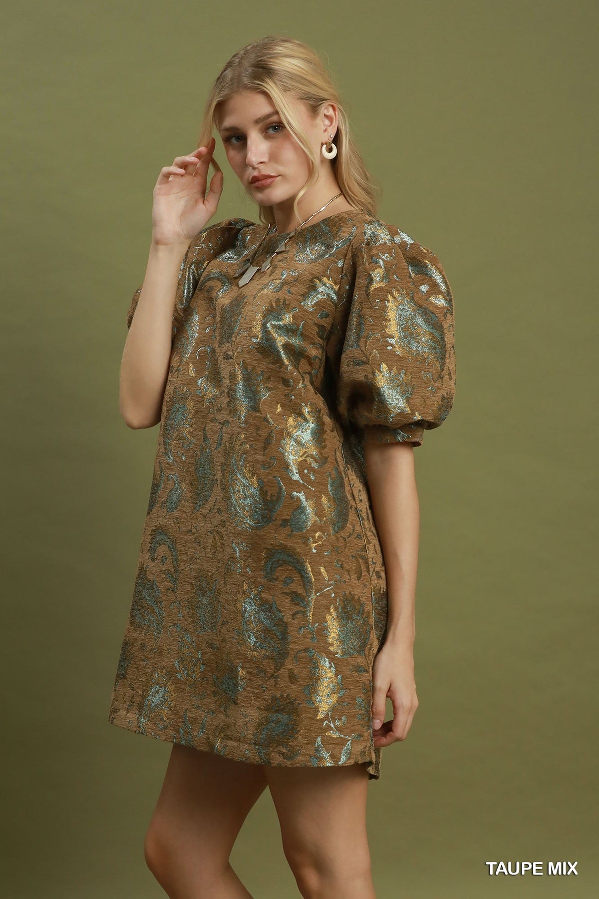 Jacquard Mini Dress by Umgee in Taupe Mix