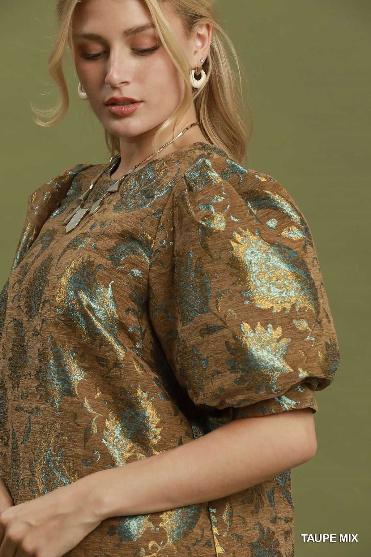 Jacquard Mini Dress by Umgee in Taupe Mix