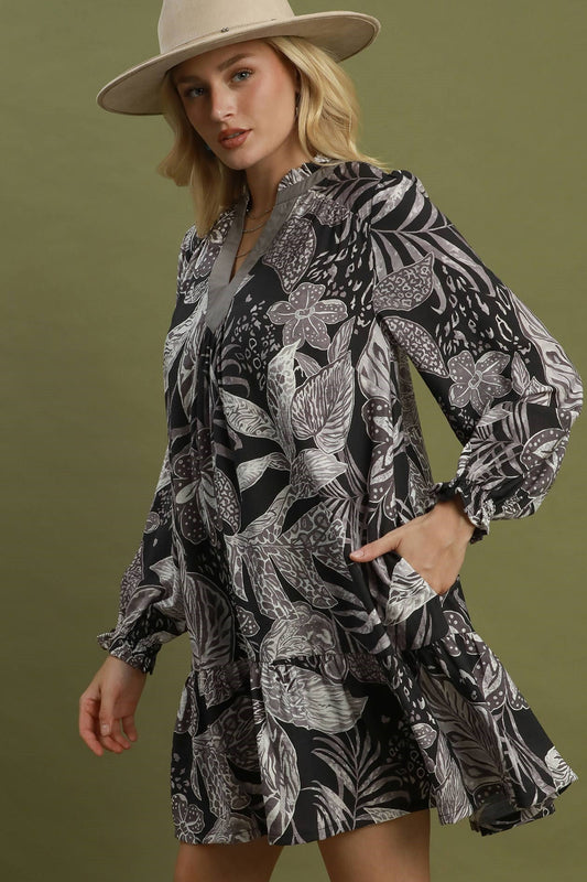 Floral Print Mini Dress by Umgee in Black