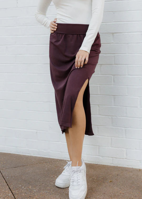 Midi Skirt by Elietian in Wine