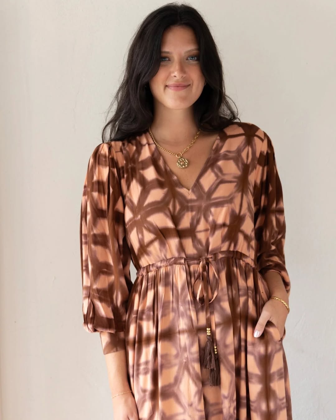 Milly Maxi Dress by Ex Voto in Brown & Pink