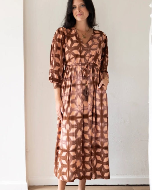 Milly Maxi Dress by Ex Voto in Brown & Pink