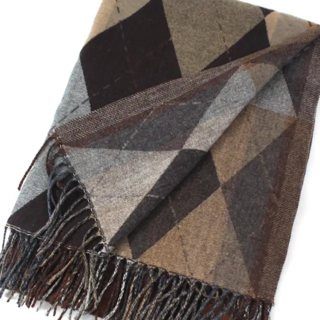 Argyle Wrap by Pretty Persuasions in Brown/Khaki/Tan