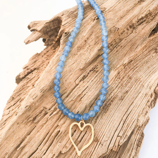 Gemstone Necklace With Heart by Virtue Jewelry Design inb Cornflower Blue