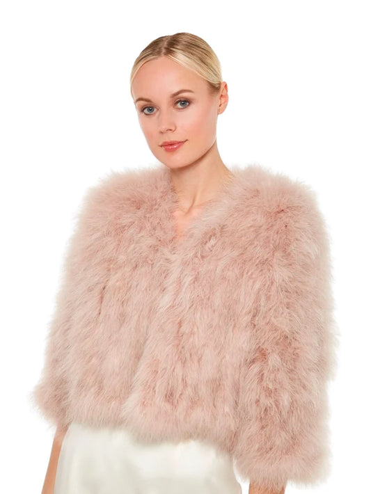 Feather 3/4 Sleeve Bolero by Linda Richards in Blush