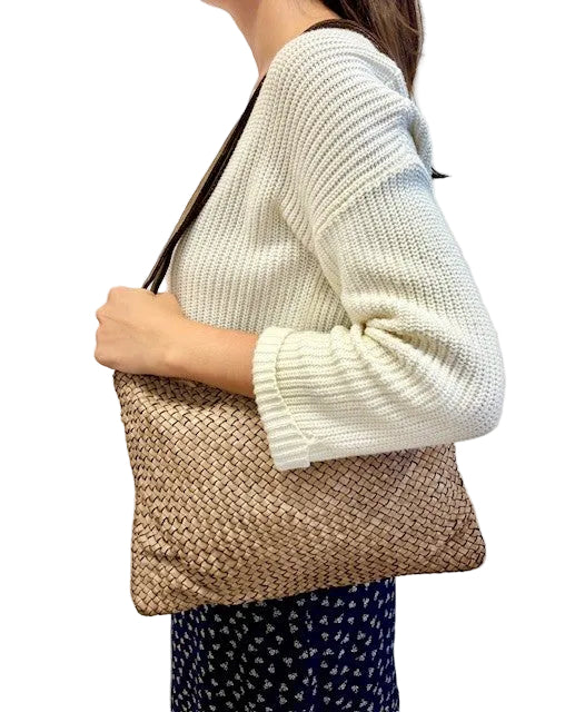 Braided Shoulder Crossbody Bag by Milio Milano in Mocha