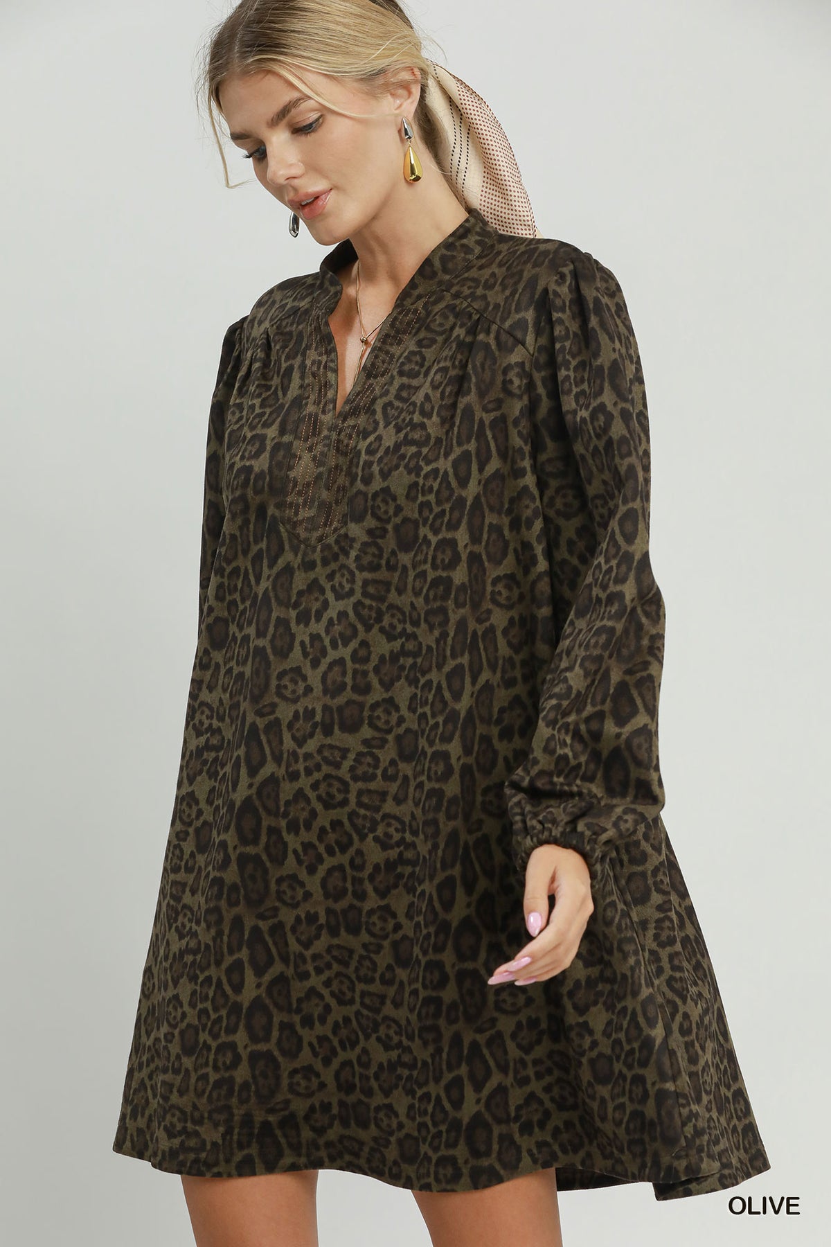 Animal Print Mini Dress by Umgee in Olive