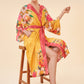 Impressionist Floral Kimono Gown by Powder UK in Mustard