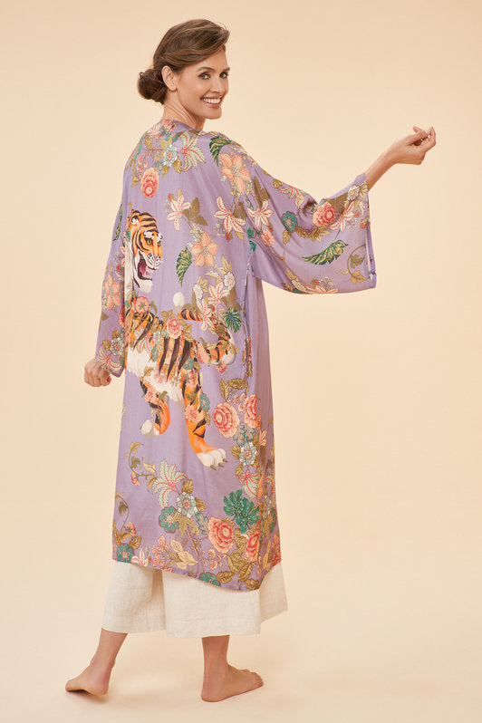 Prancing Tiger Kimono Gown by Powder UK in Lilac