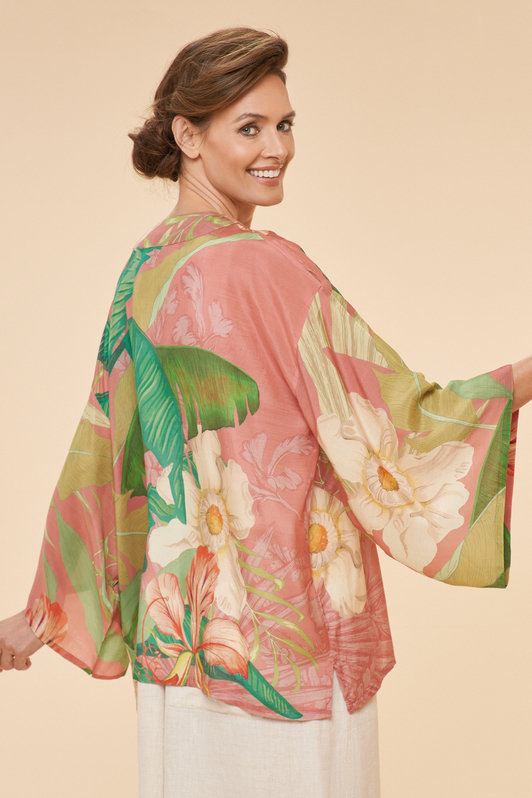 Delicate Tropical Kimono Jacket by Powder UK in Candy