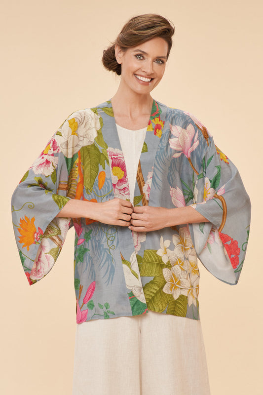 Tropical Flora and Fauna Kimono Jacket by Powder UK in Lavender