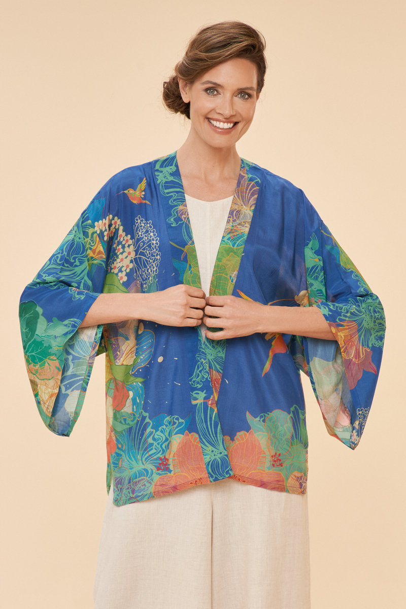 Hummingbird Kimono Jacket by Powder UK in Denim