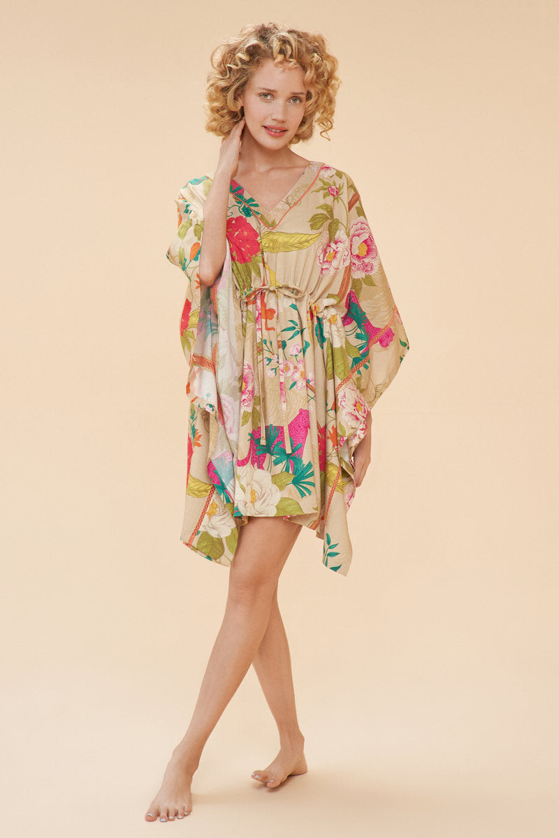 Tropical Flora and Fauna Beach Cover Up by Powder UK in Coconut