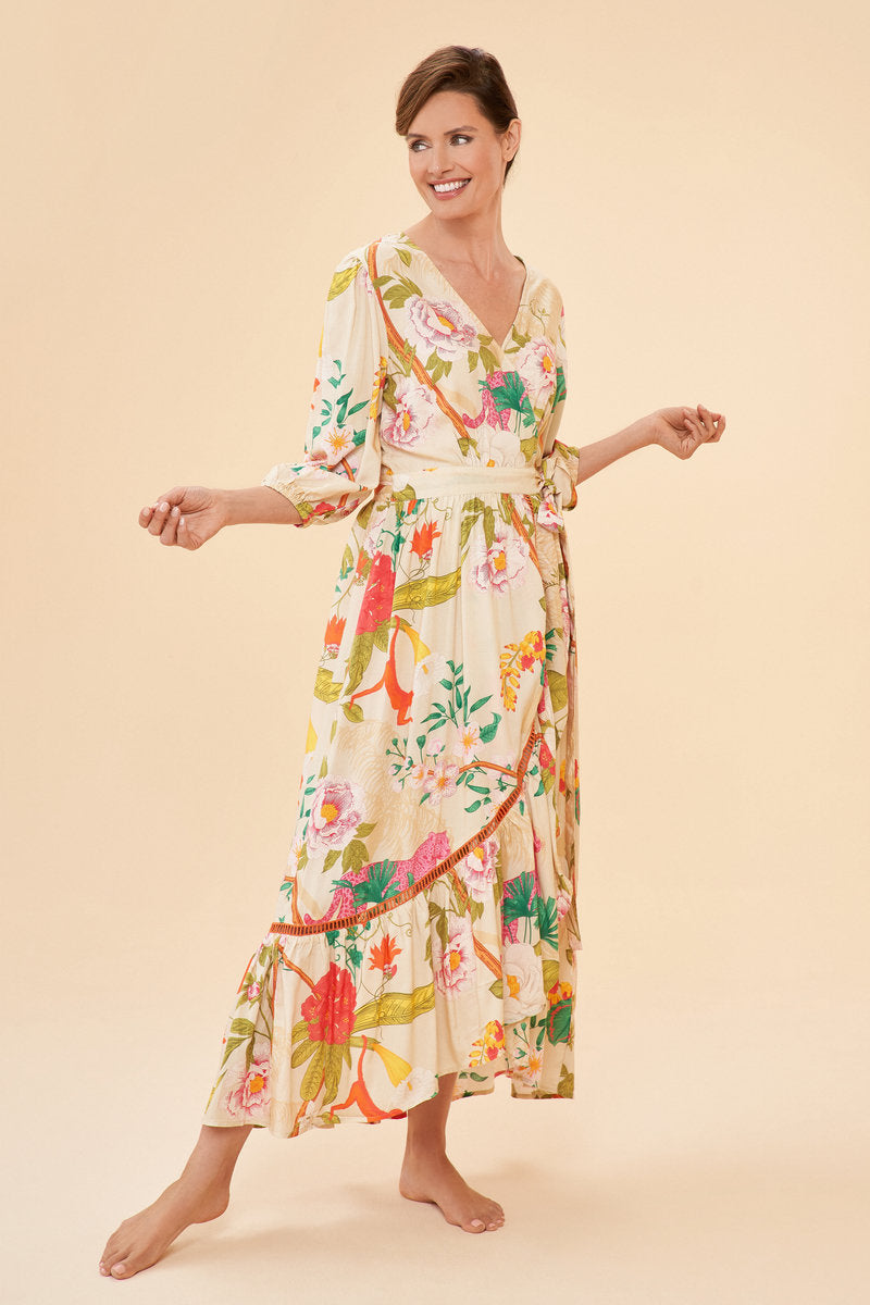 Tropical Flora and Fauna Coconut Wrap Dress by Powder UK