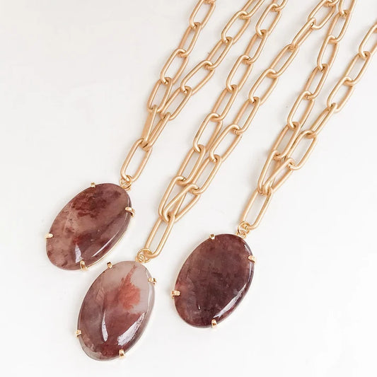 Gemstone Pendant on 18" XL Paperclip Necklace by Virtue Jewelry Design in Fire Quartz