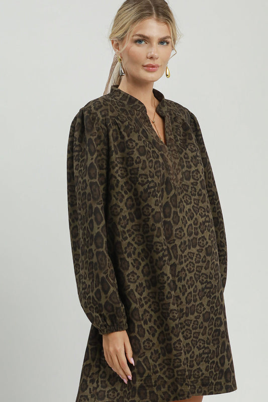 Animal Print Mini Dress by Umgee in Olive
